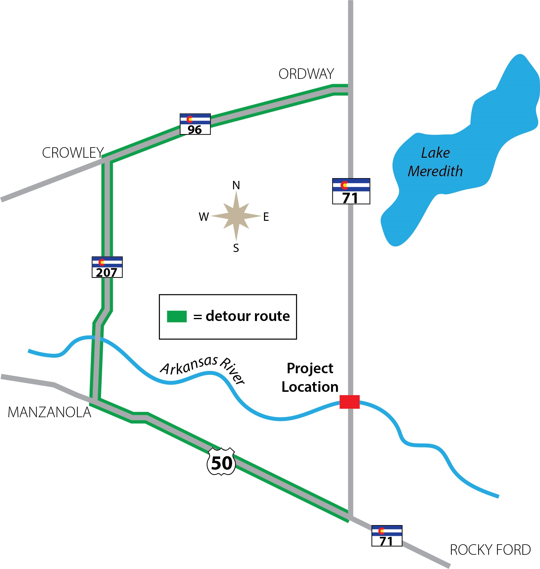 Lobato SH71 Rocky Ford Detour Map detail image