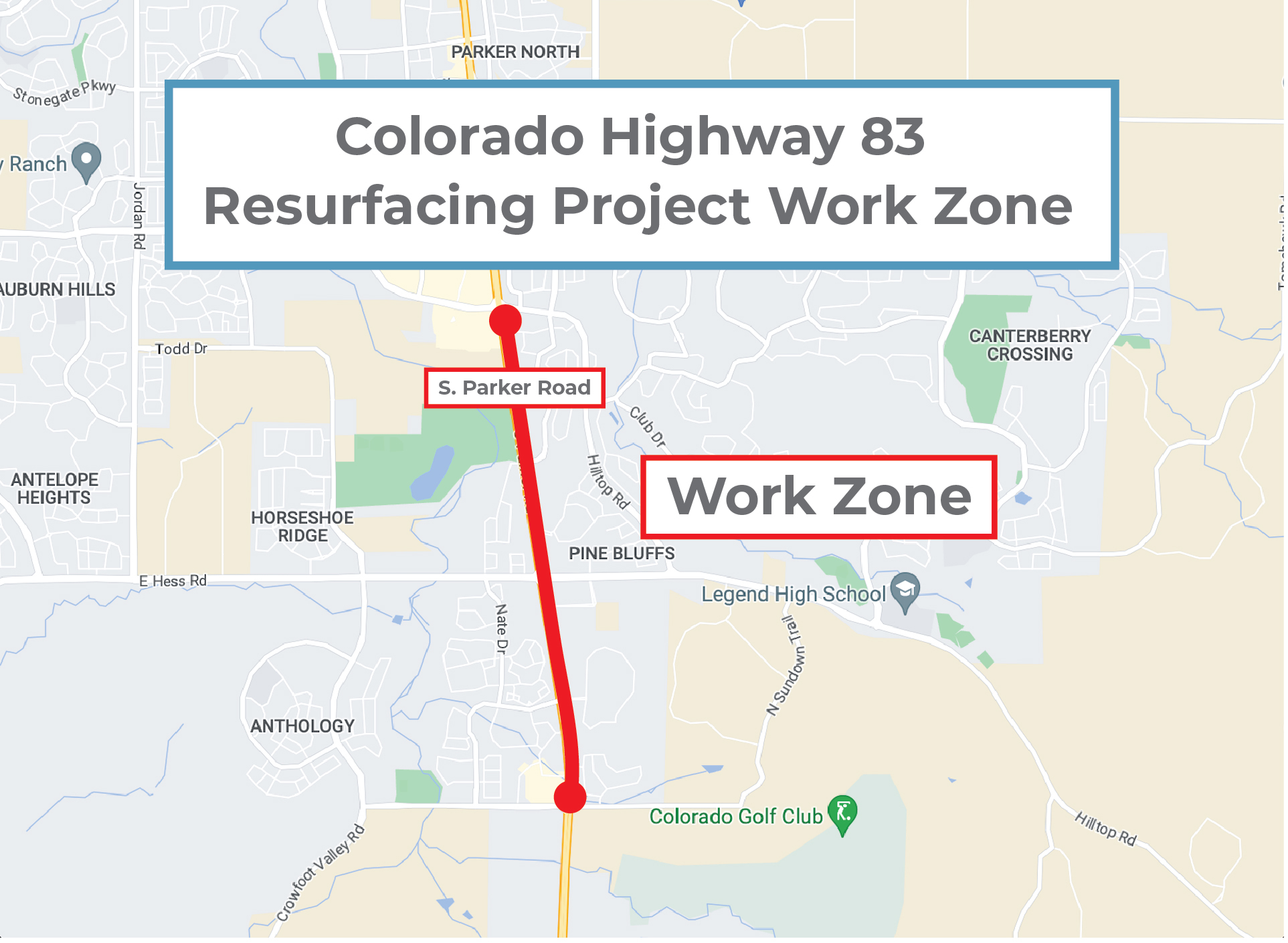 CO 83 Resurfacing Project Work Zone Map detail image