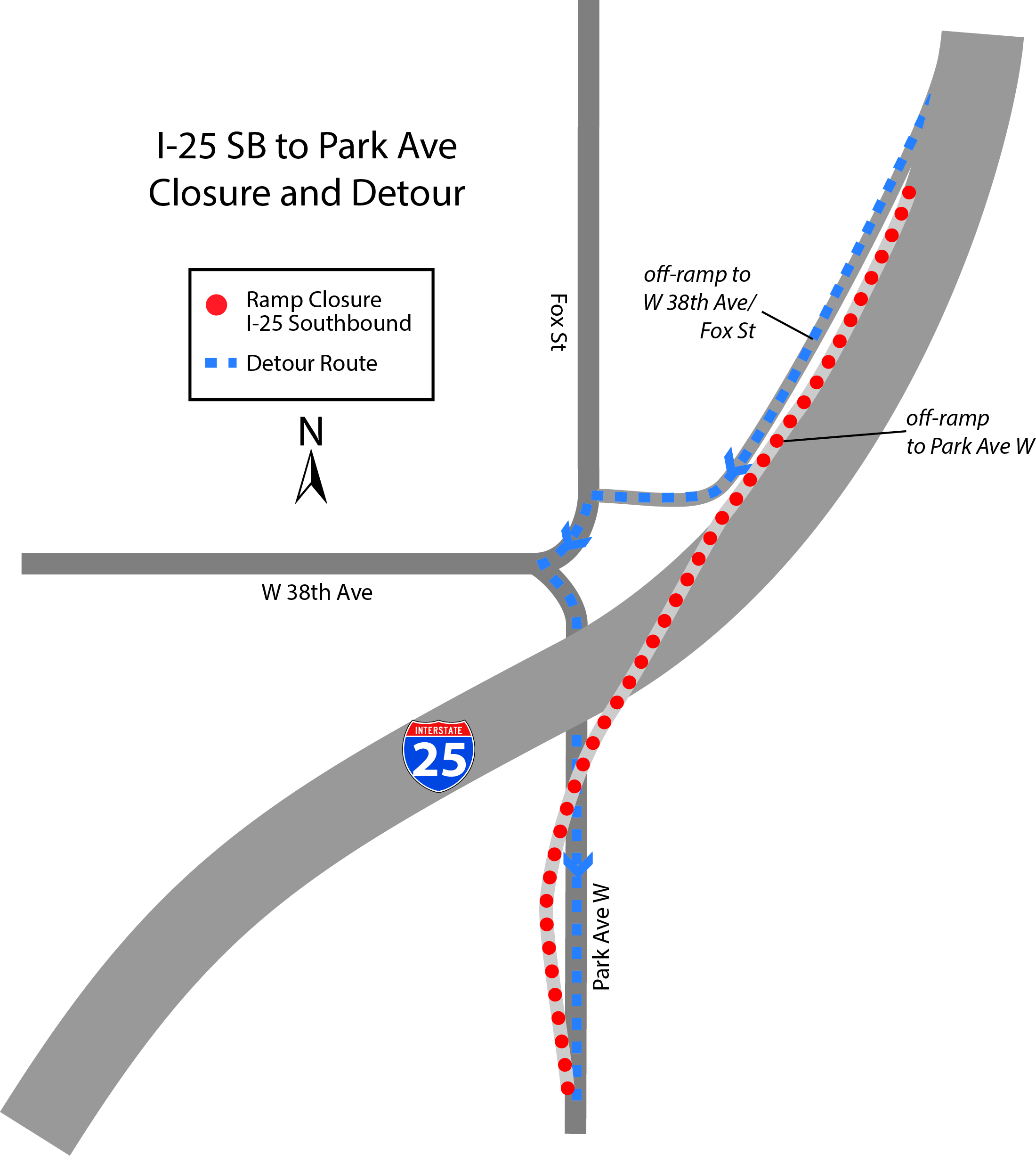 I-25 Southbound to Park Avenue ramp Detour May 21 detail image