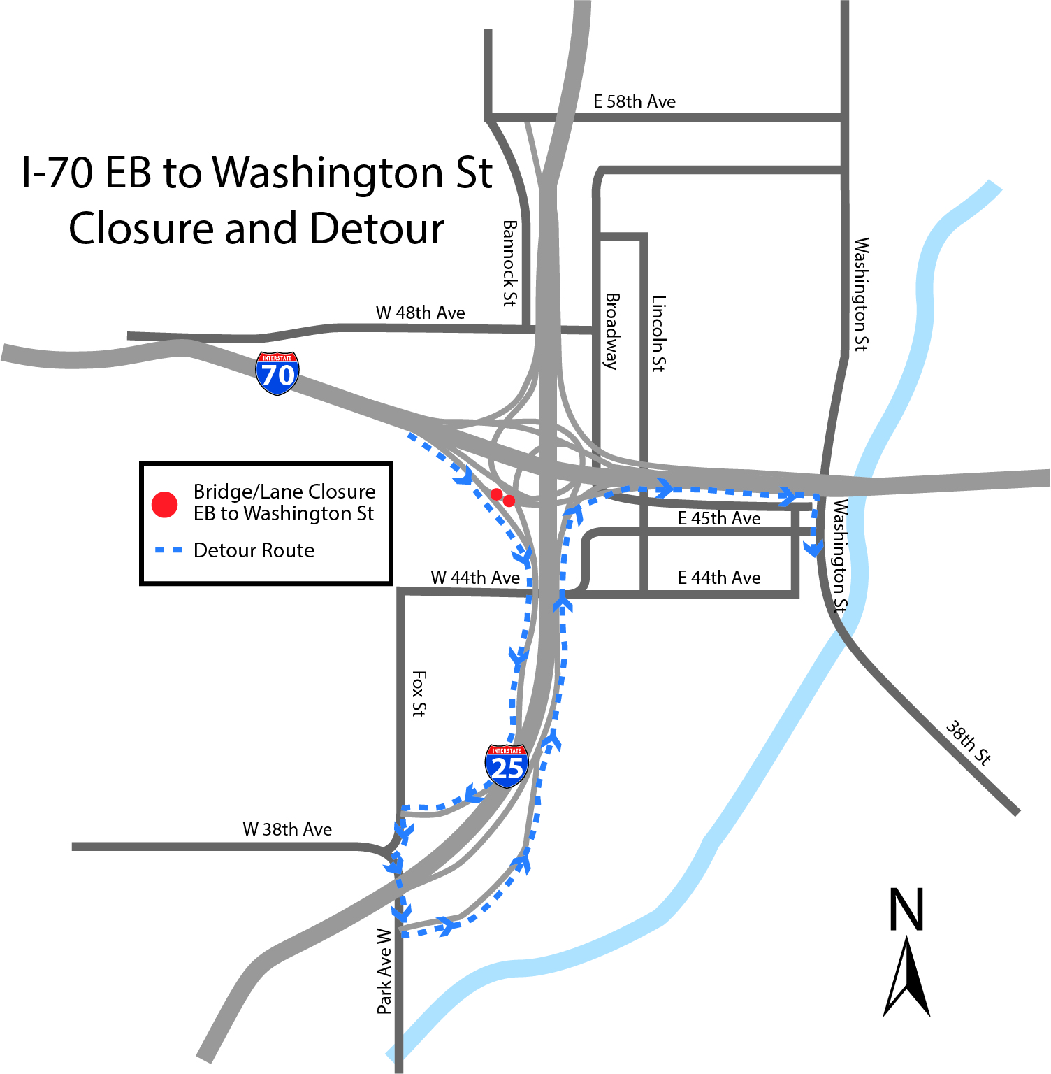 I-70 to eastbound Washington ramp closure detail image