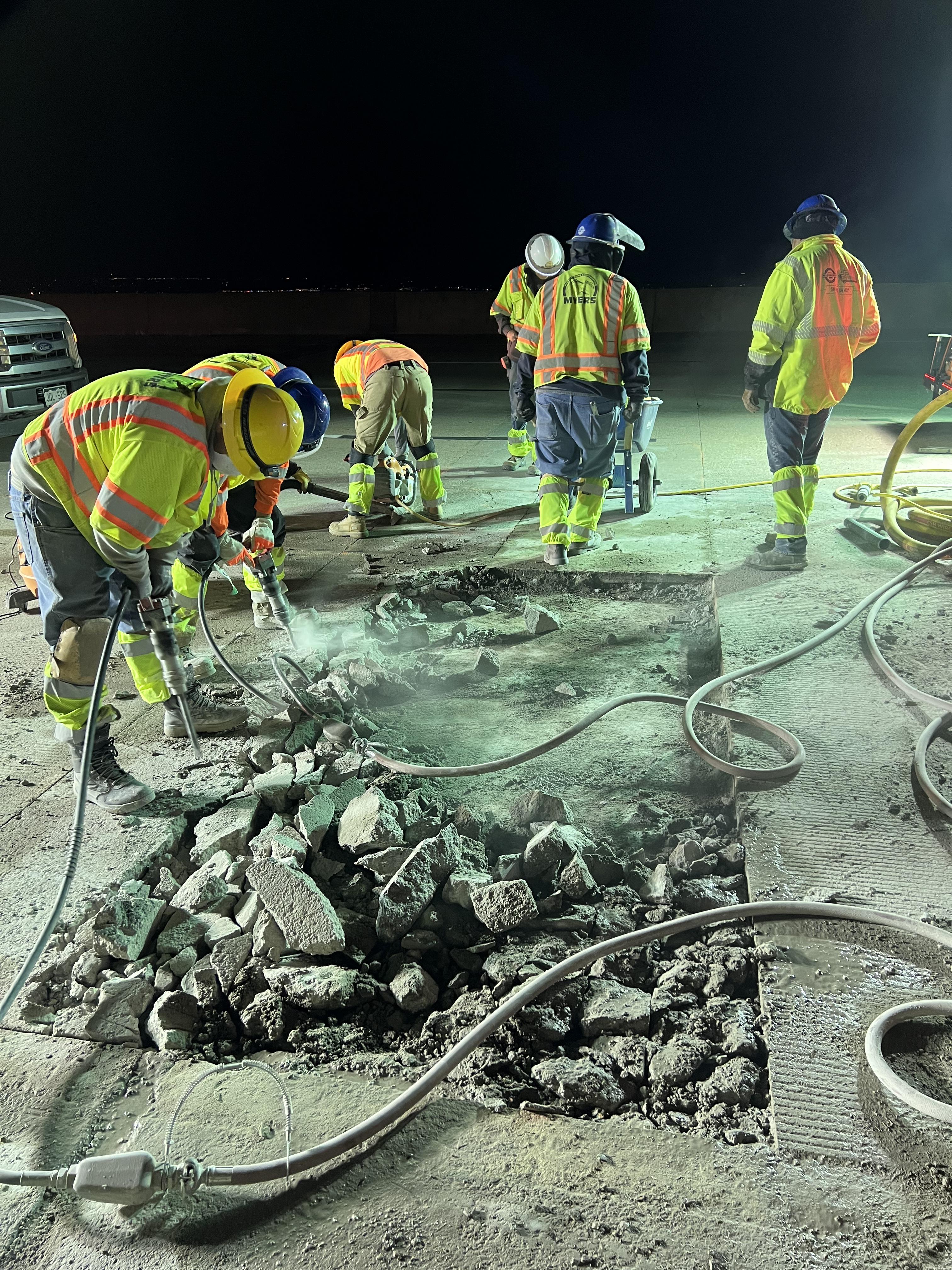 Crews began nighttime concrete slab replacement operations this week detail image