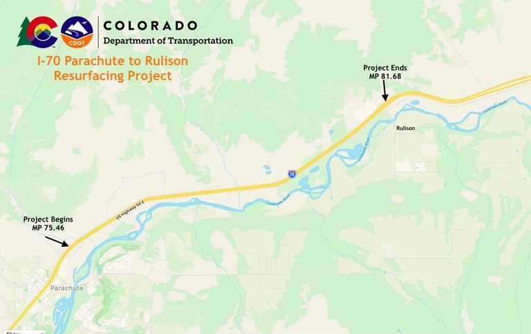 I-70 from Parachute to Rulison resurfacing project map