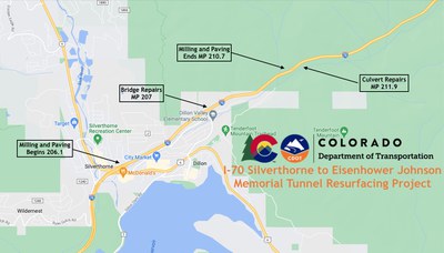 I-70 Silverthorne to EJMT Resurfacing project map
