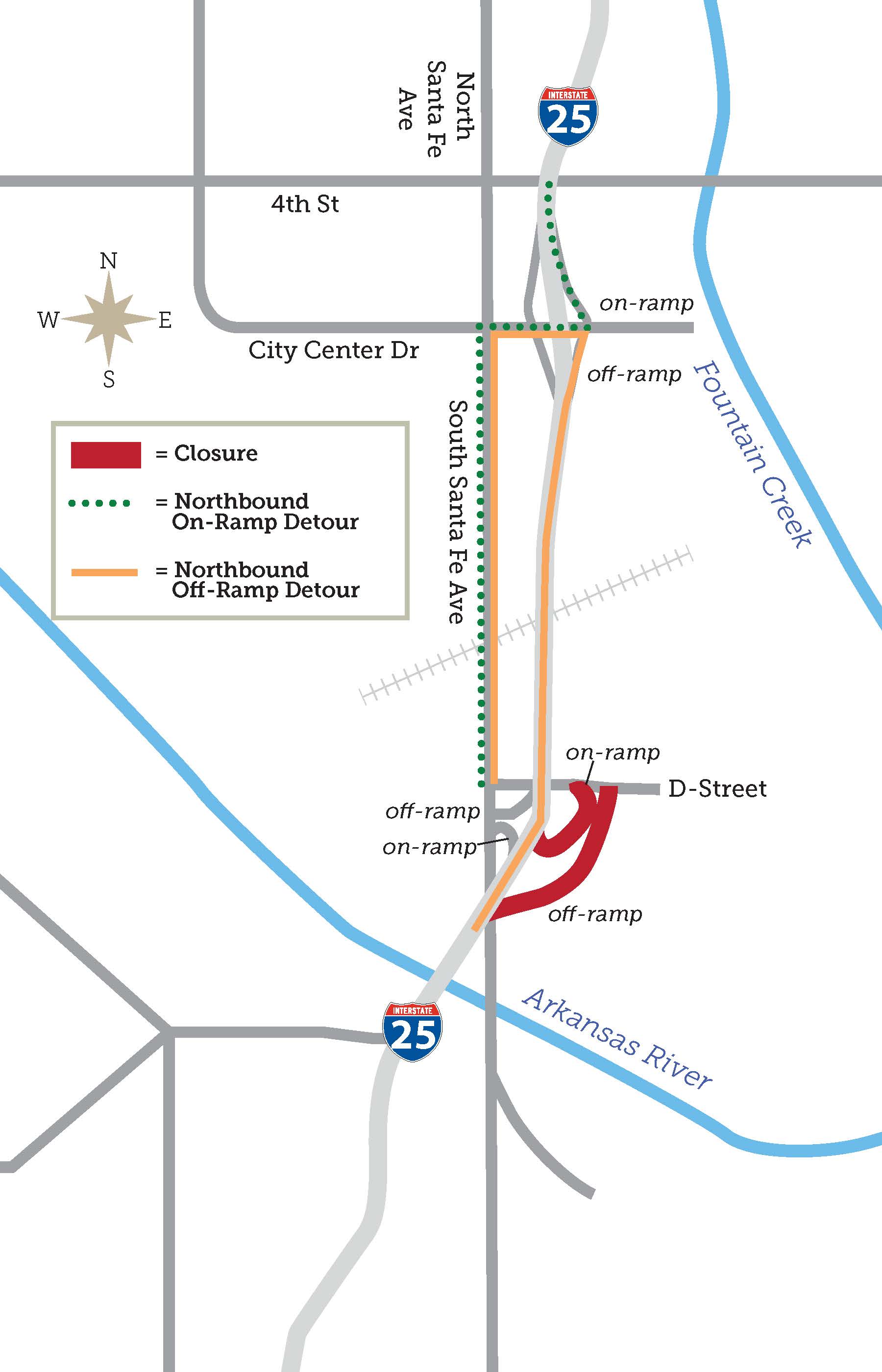 I-25 Ilex On- and Off-Ramps Detour Map detail image