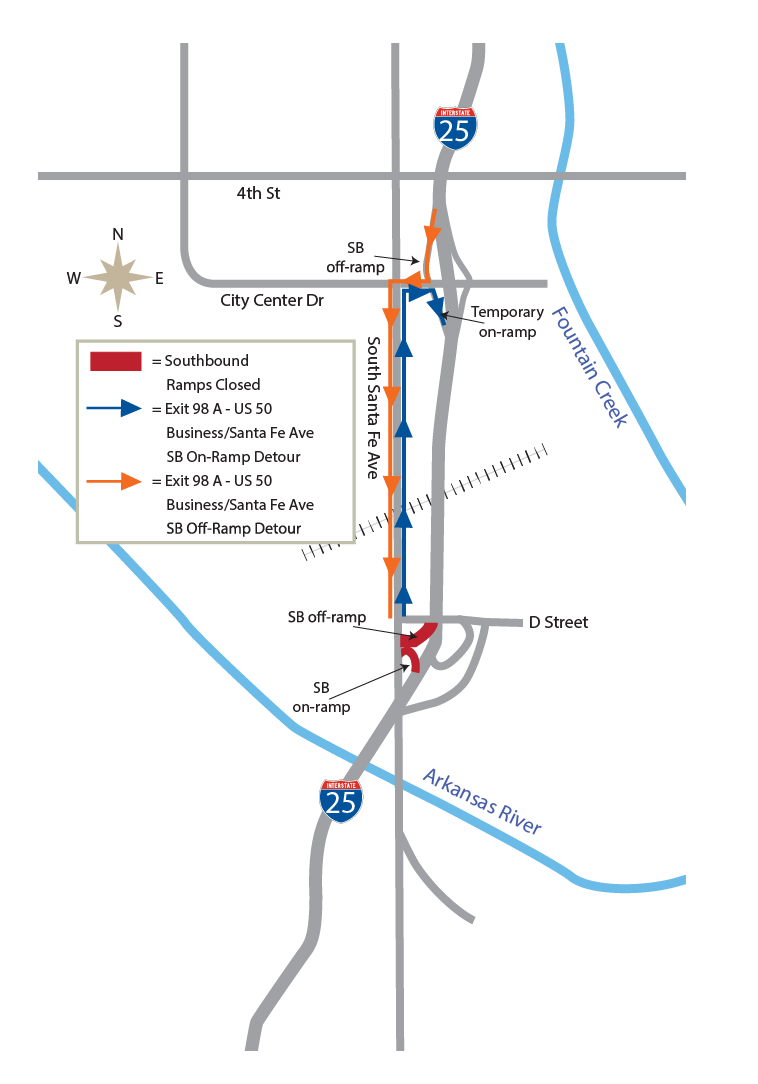 I-25-Santa Fe-City Center Detour Map.png detail image
