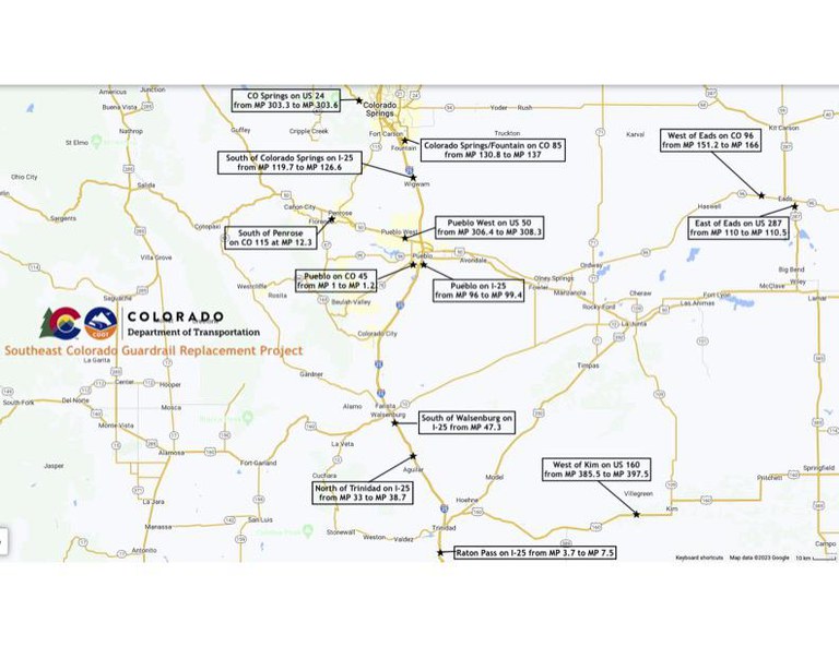 Southeastern Colorado guardrails project map
