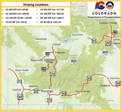 SW Colorado Striping Project Location Map