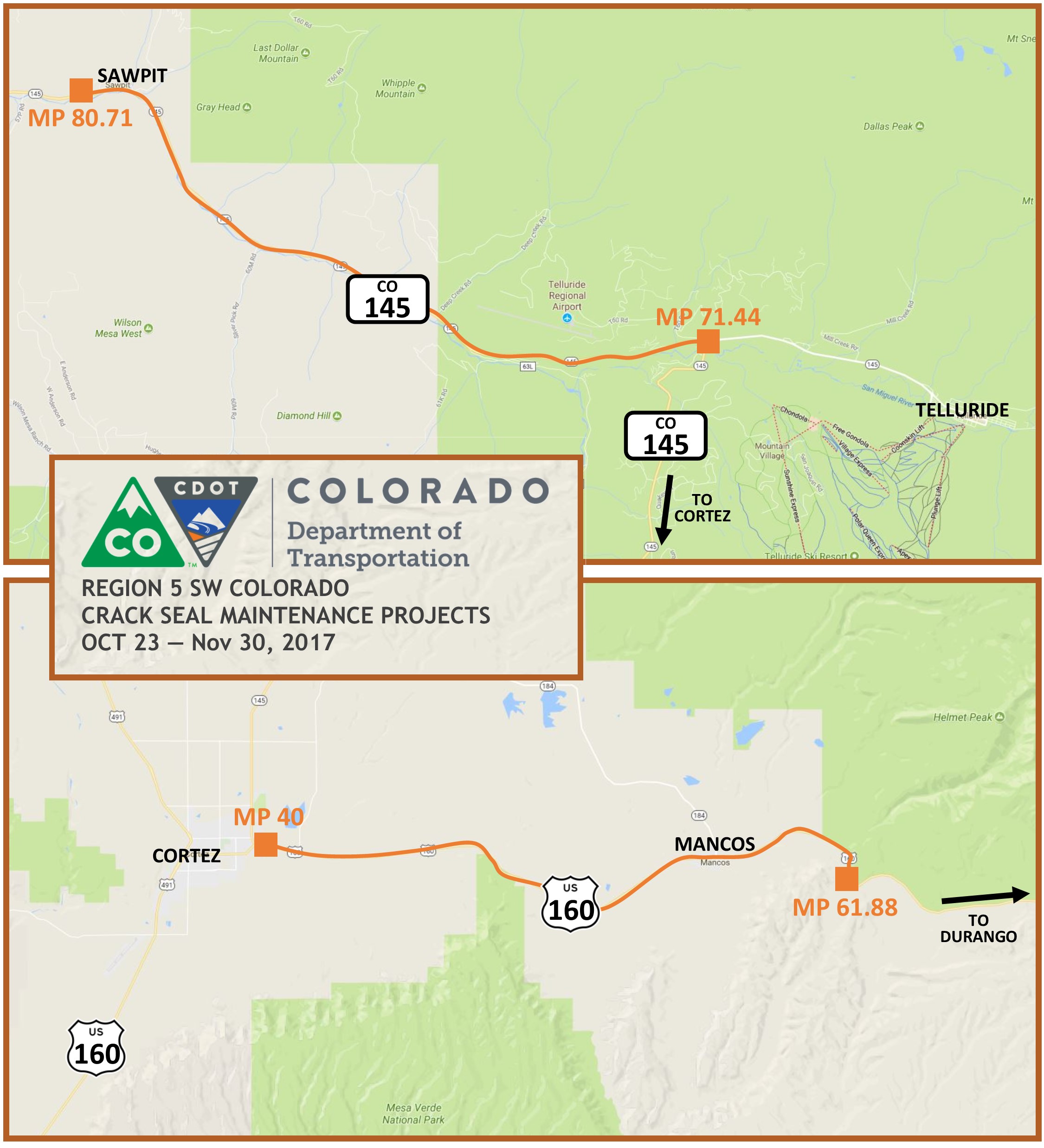 US 160 CO 145 Crack Seal Map