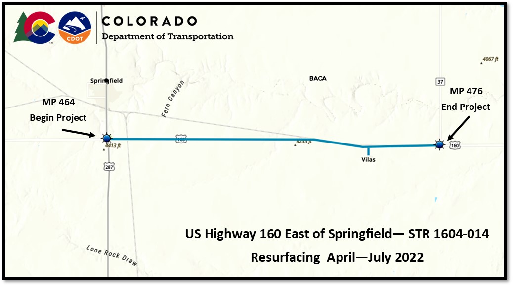 US 160 CO 100 Resurfacing project location aerial view