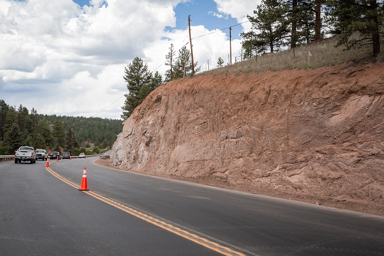 Area of newly aligned paved and striped curve and north slope rock excavation on US 24. Photo Tessa Lane..jpg resized.jpg detail image