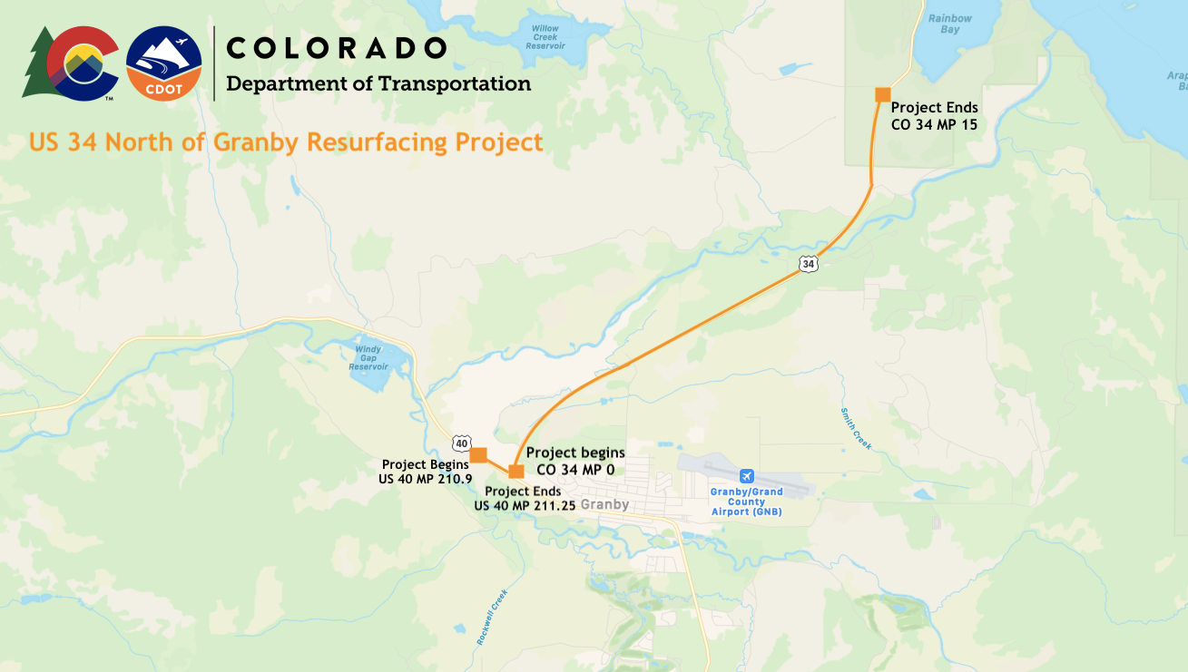 US 34 Resurfacing Project North of Granby - map detail image