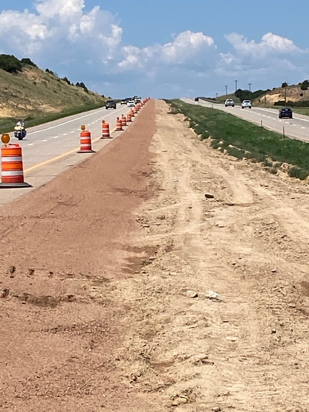 Close up newly shored up embankment in the US 50 center median west of Penrose.jpg detail image