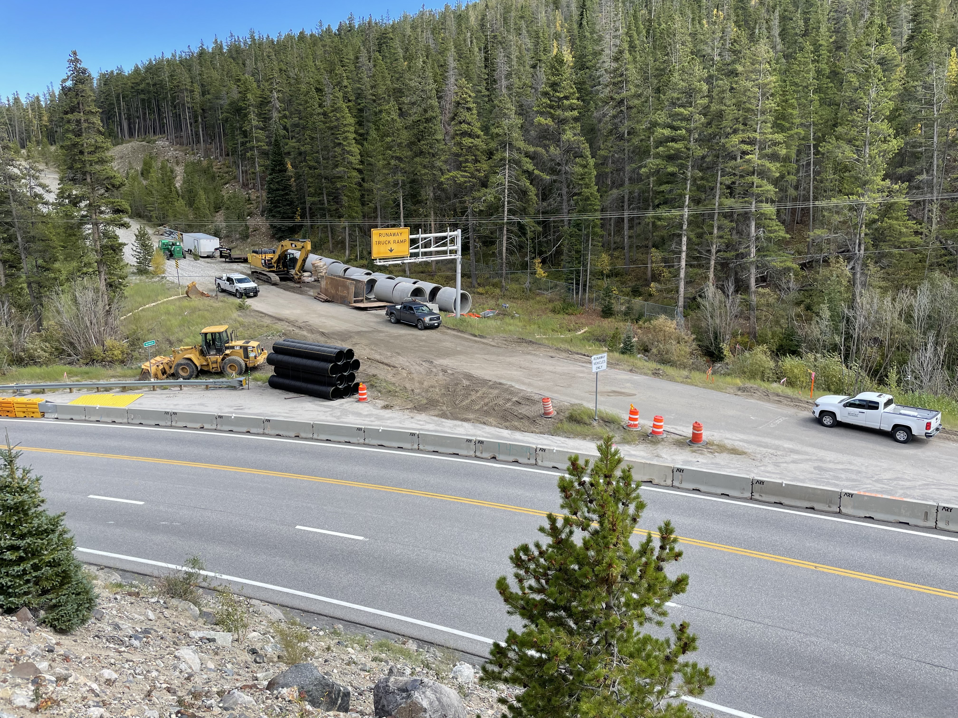 October 7 view of the concrete culvert pieces being staged alongside the runaway truck ramp on US 50 at mile point 204.jpg detail image