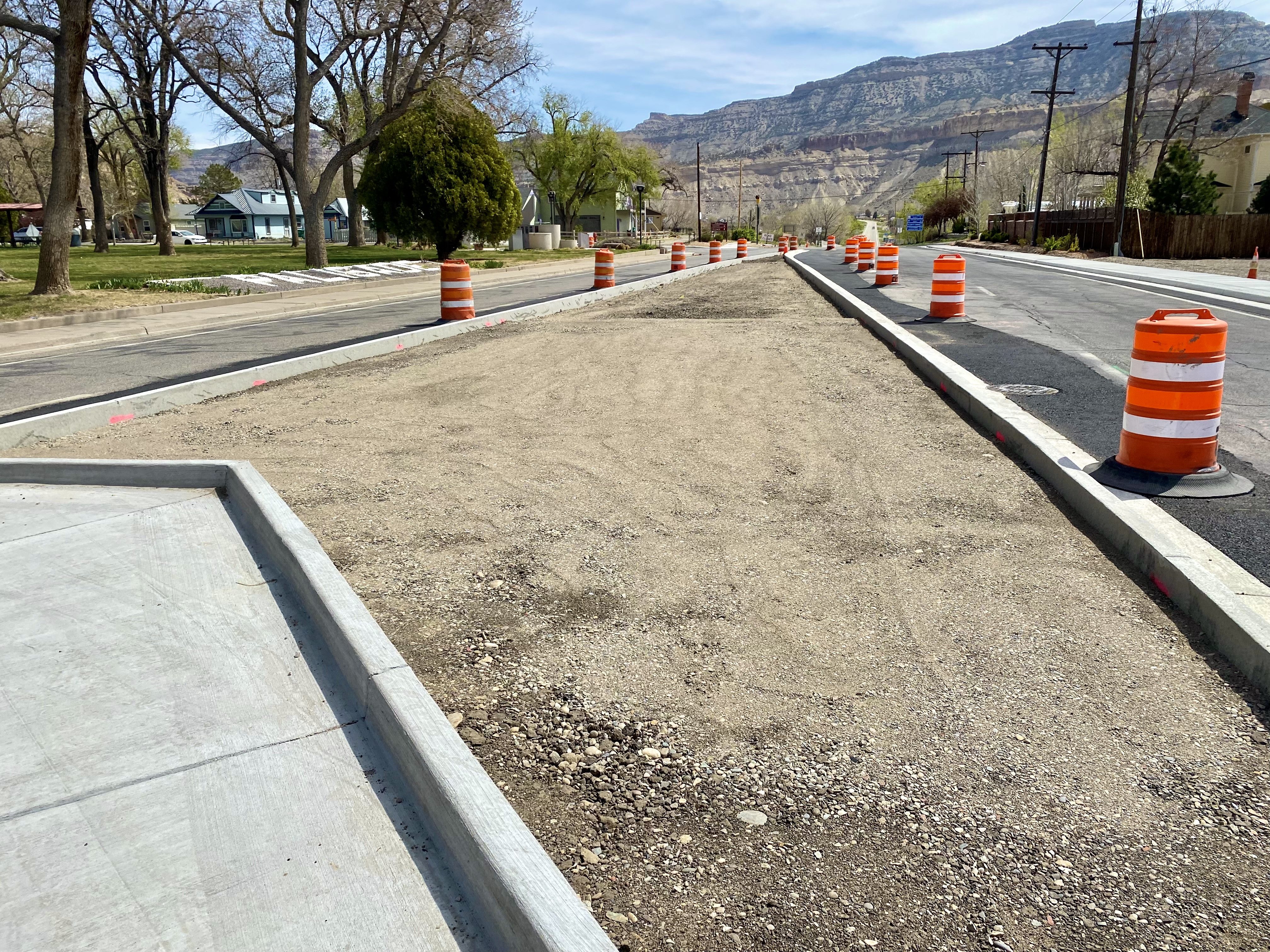"Median work takes place prior to final landscaping and planter installations" detail image