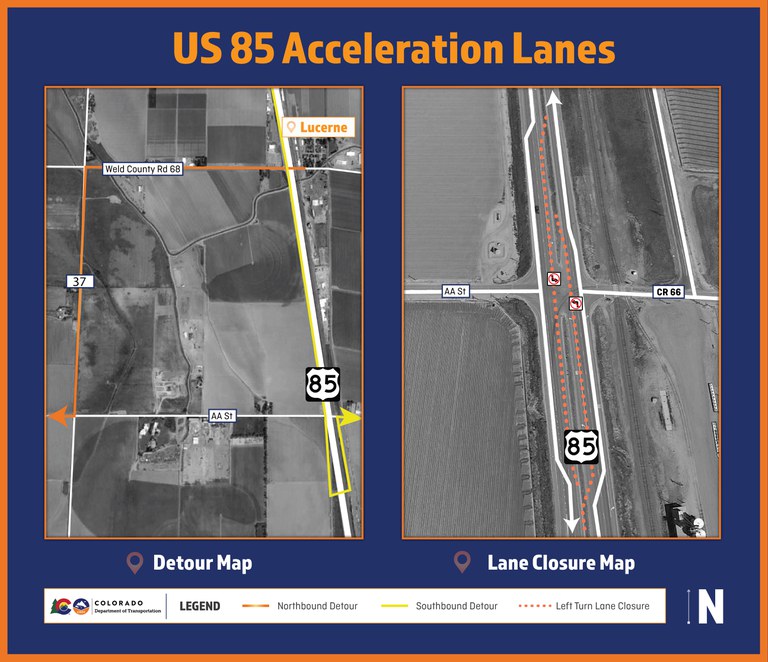 US 85 at WCR 66 Project Detour Map