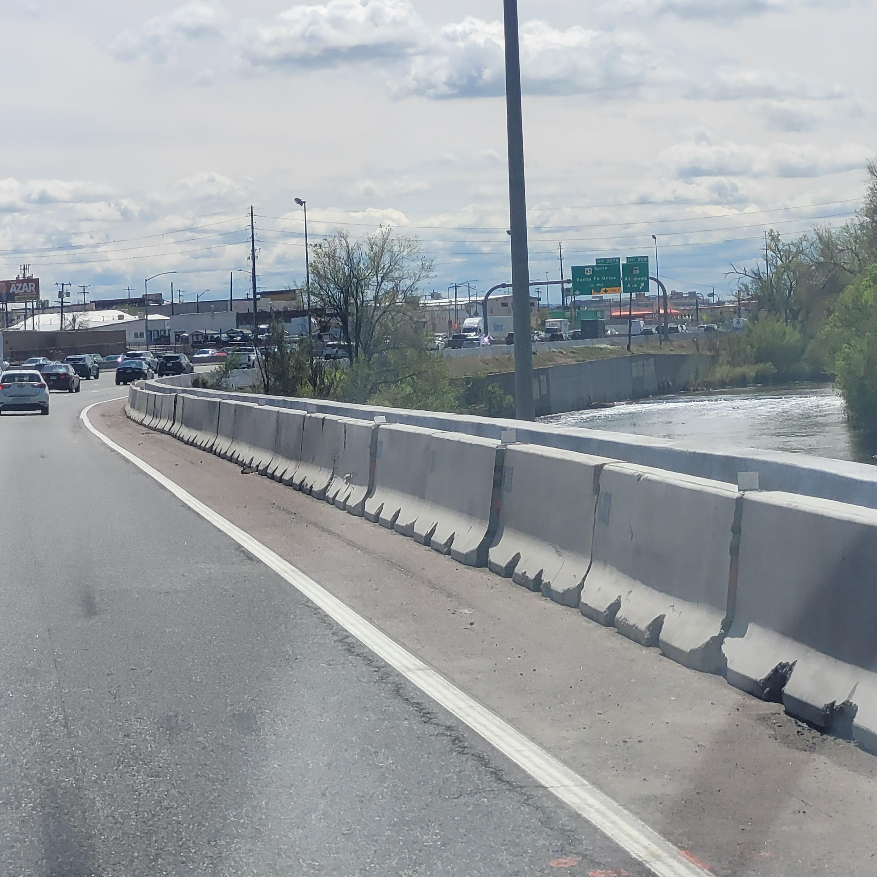 I-25 Central Denver Resurfacing New Barrier behind Temporary Barrier.jpg detail image