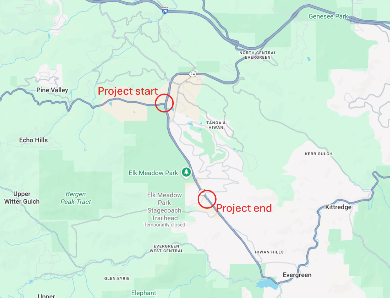 Metro Denver Critical Culvert Rehabilitation CO 74 from MP 3 to 5 project map.png detail image