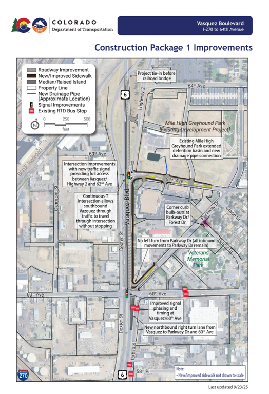 A map of improvements as part of this construction package for the Vasquez Boulevard project.