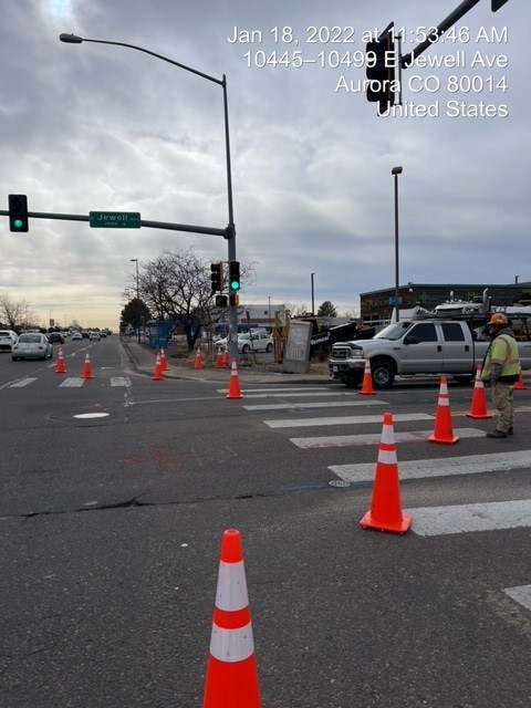 Traffic cones placed at intersection in Aurora detail image