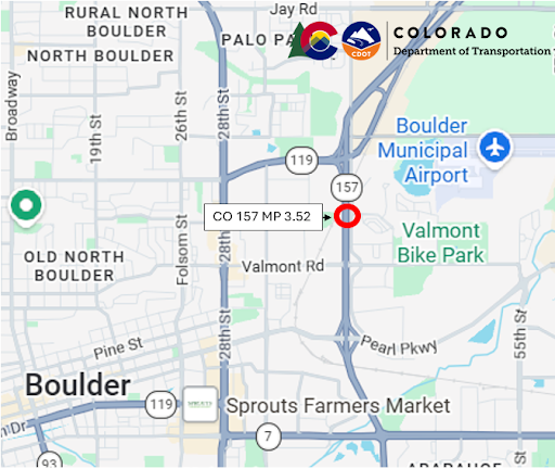 Maps showing the project locations on CO Highway 157 at Mile Point 3.52 and I-70 at MP 329.74