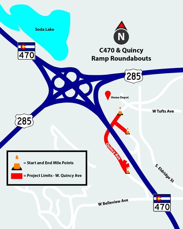 C-470 Quincy Roundabouts project location map