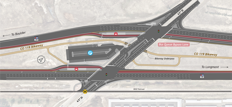 Image shows project improvements at the 63rd Street and CO 119 intersection