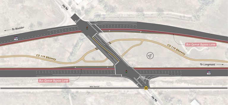 Image shows project improvements at the Jay Road and CO 119 intersection
