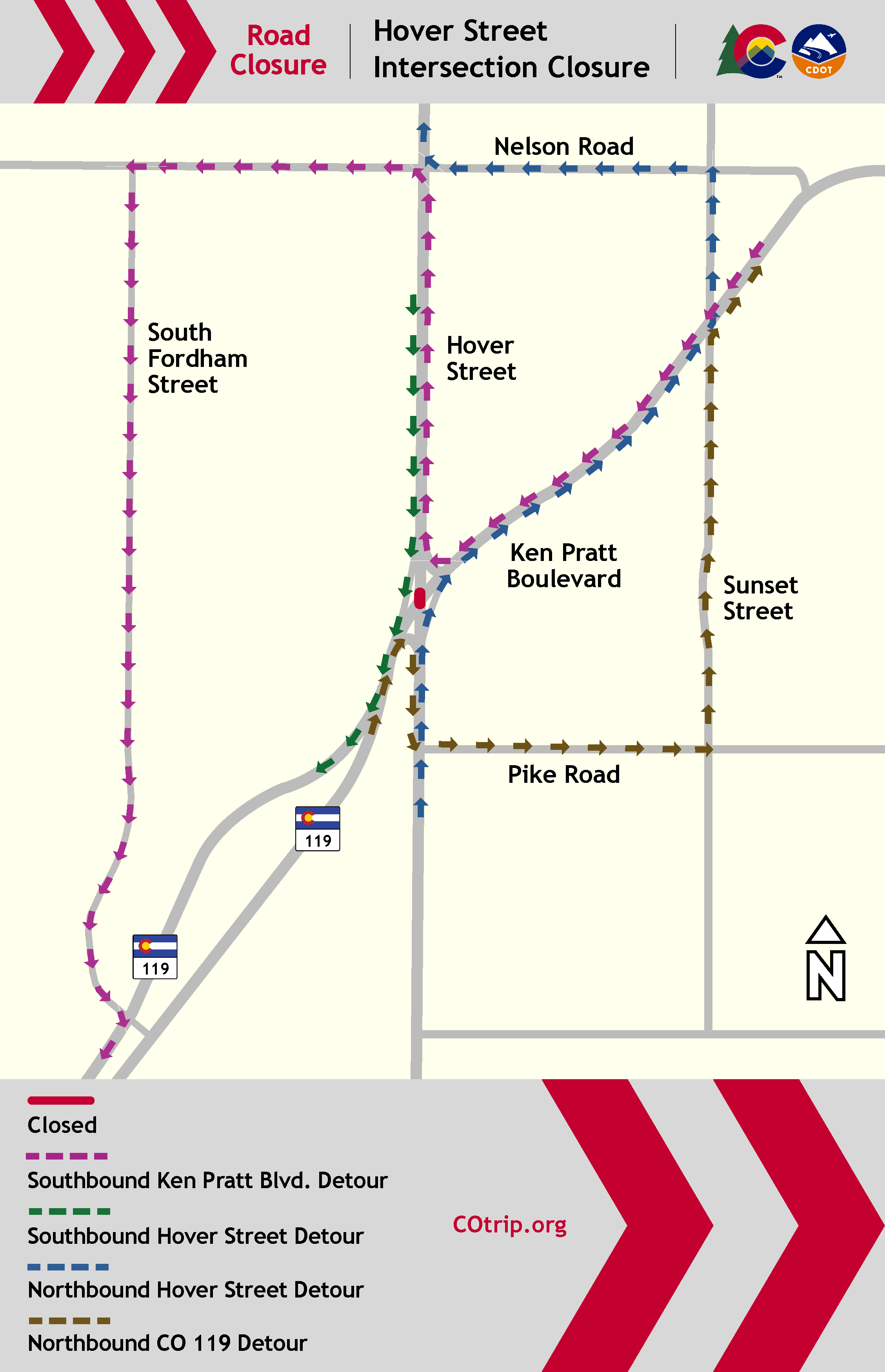CO 119 Safety & Mobility Improvements Hover Street Intersection Closure Map detail image