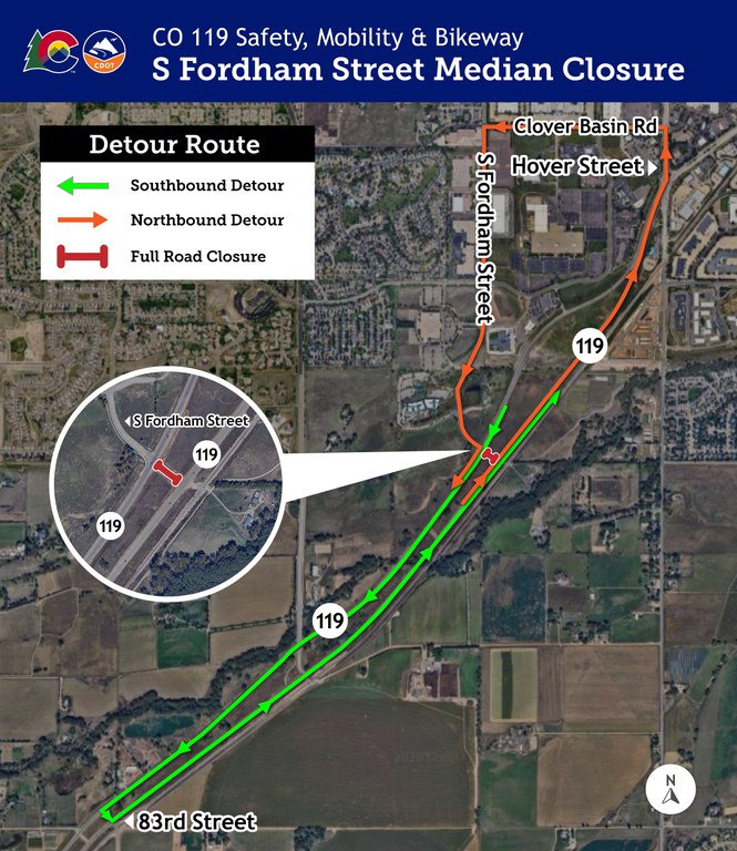 CO 119 Safety Mobility and Bikeway Project at South Fordham Street Median Closure