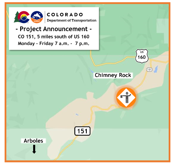 CO 151 project location map between Arboles and Chimney Rock National Monument