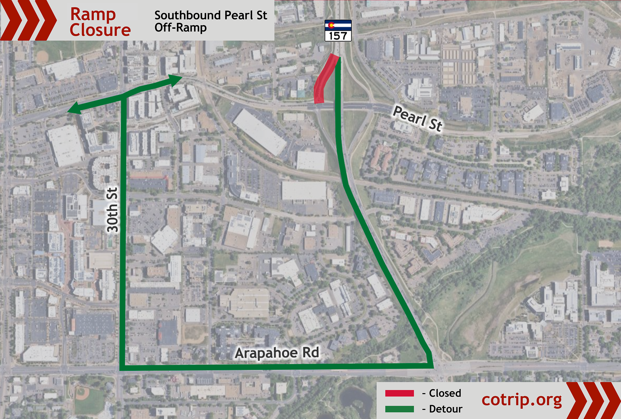 CO 157 Pavement Rehabilitation southbound CO 157 off-ramp closure map.png detail image