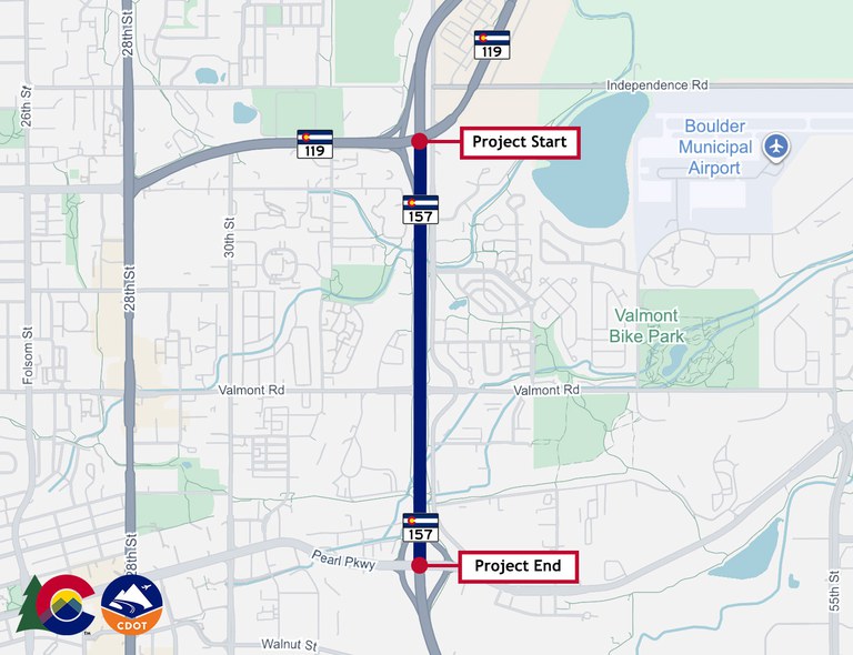Map of the CO 157 Pavement Rehabilitation Project