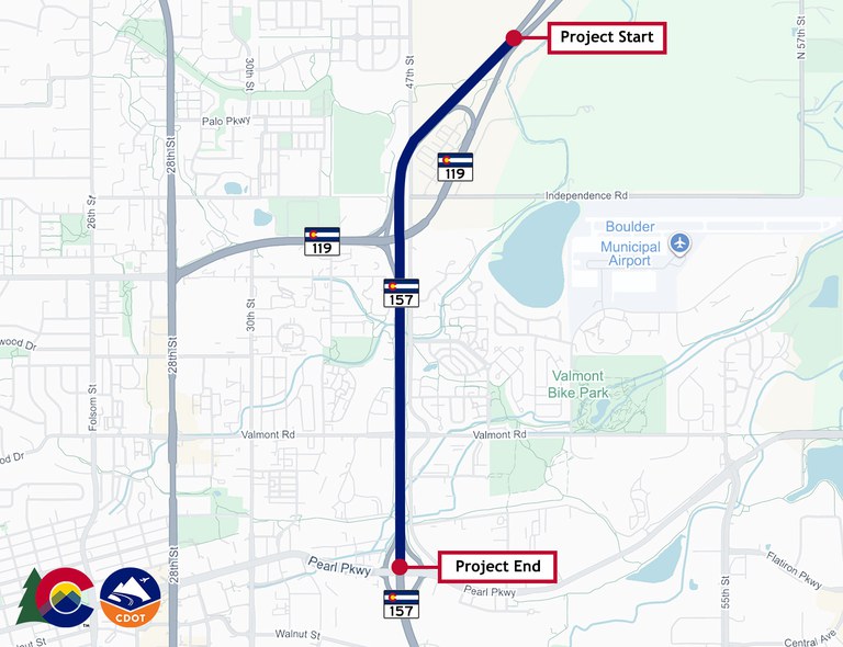 Map of the CO 157 Pavement Rehabilitation Project