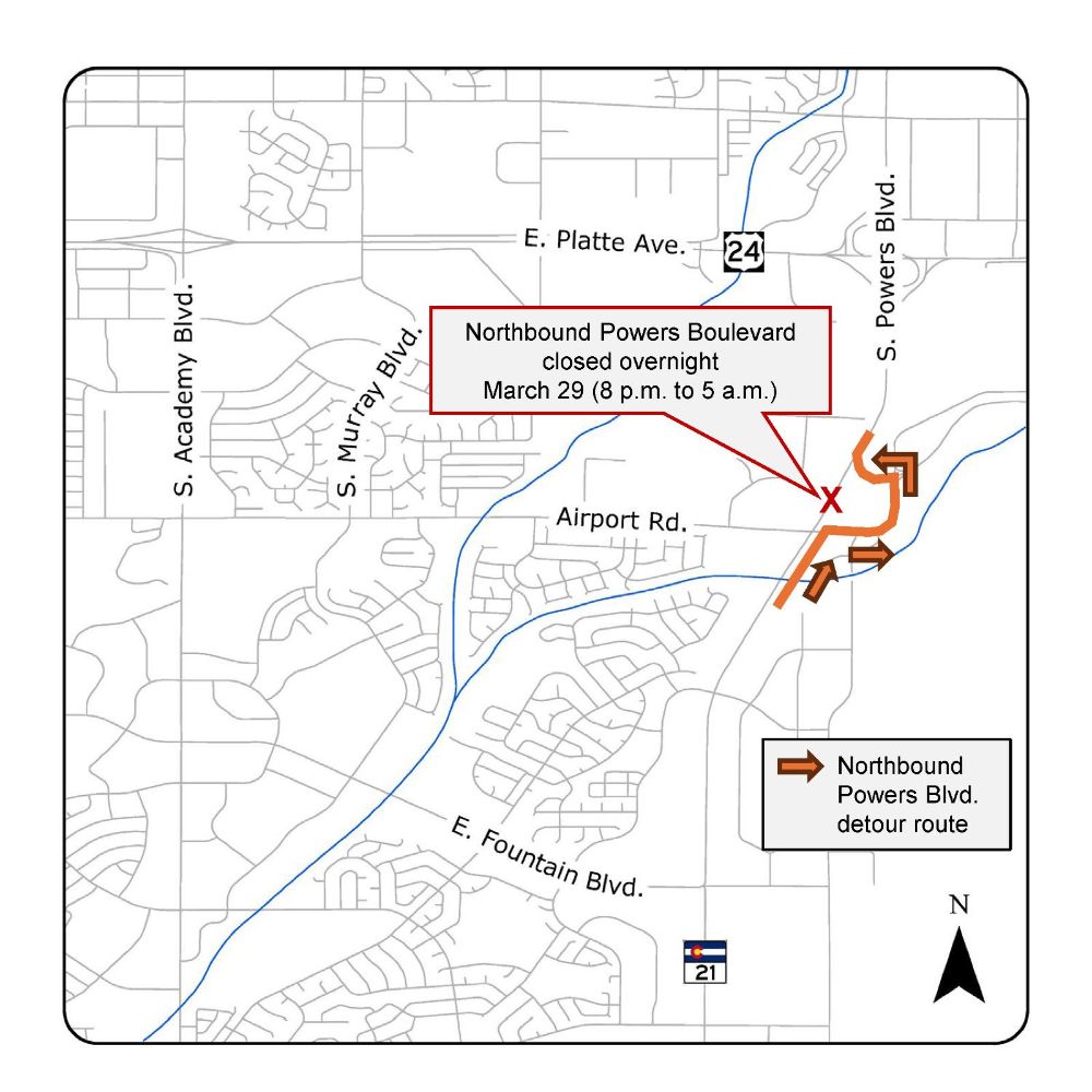 Closure and detour map for northbound Powers Boulevard 03292025.jpg detail image