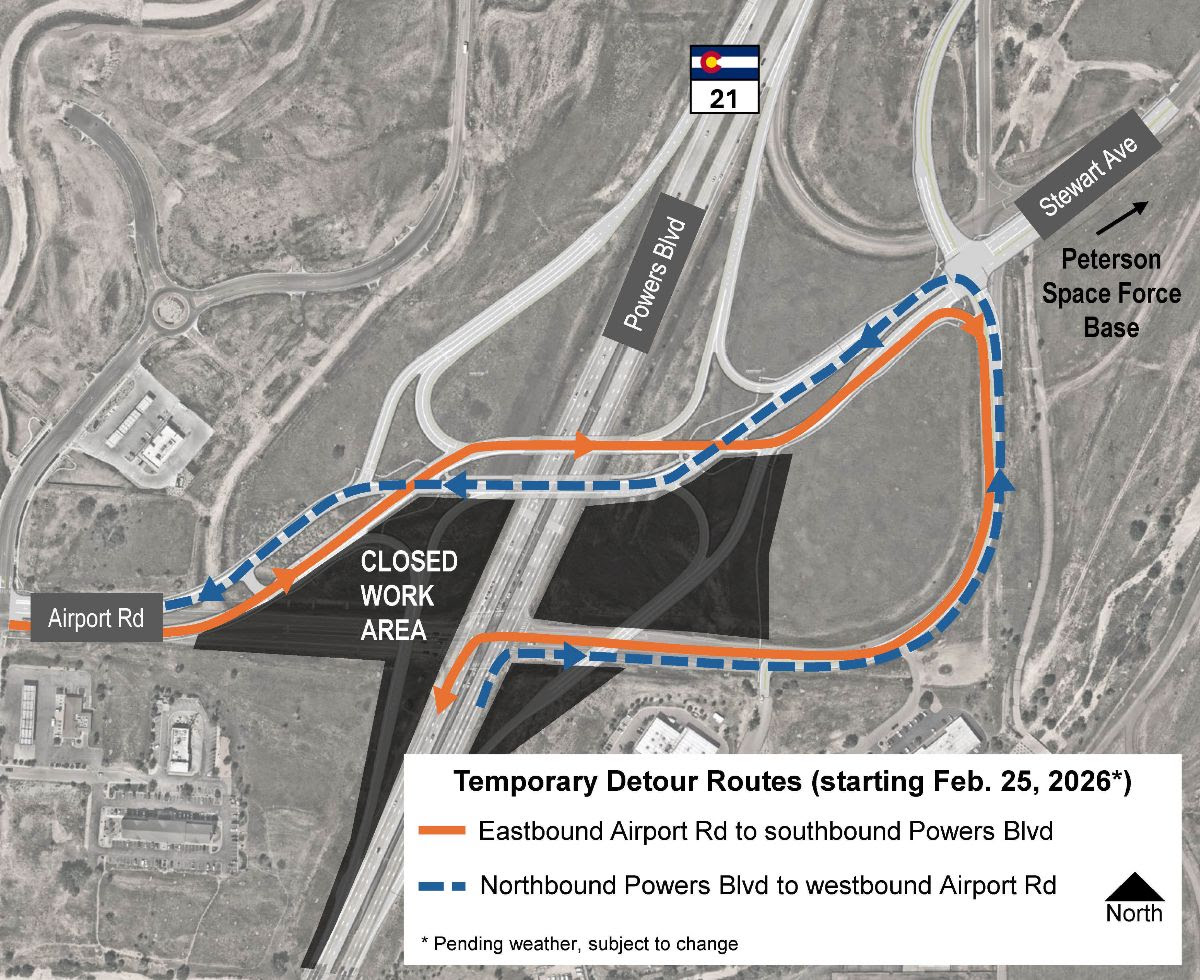 CO 21 & Airport Road Interchange - Map of detour routes at Airport Road and CO 21 February 2026.jpg detail image