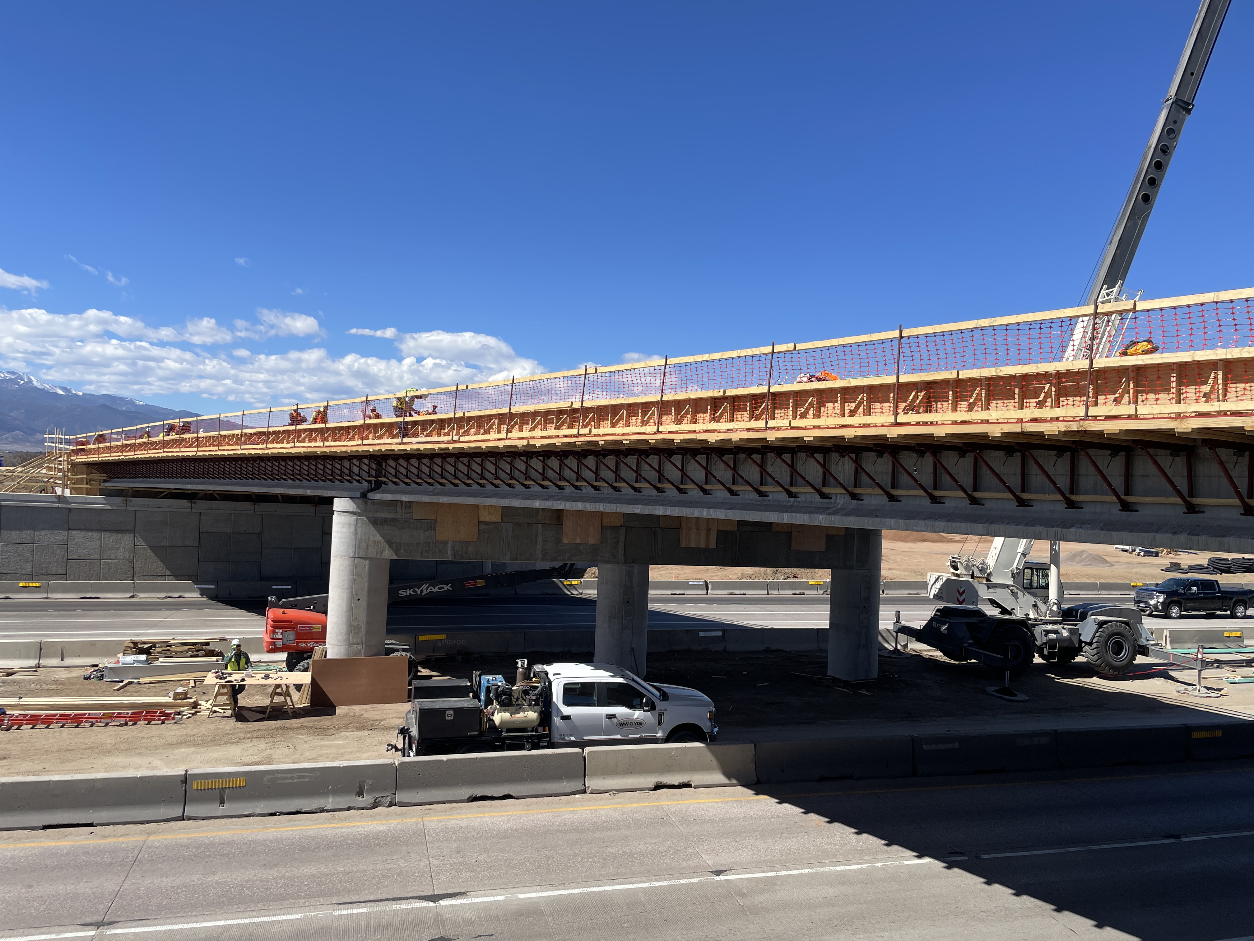 CO 21 Powers Boulevard and Airport Road Interchange new Airport Road bridge over Powers Boulevard under construction 03252025.JPG detail image