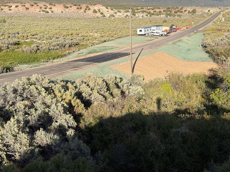 The aerial view shows the location of the new box culvert on Highway 318 near Browns Park Wildlife Refuge.