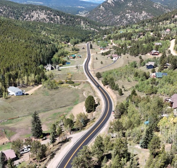 CO 46 Resurfacing in Gilpin & Jefferson Counties - A low overhead view newly paved CO 46.jpg detail image