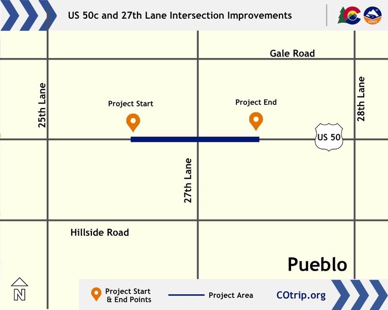 Map of signal improvement location on US 50 and 27th Lane at Mile Point 5.362