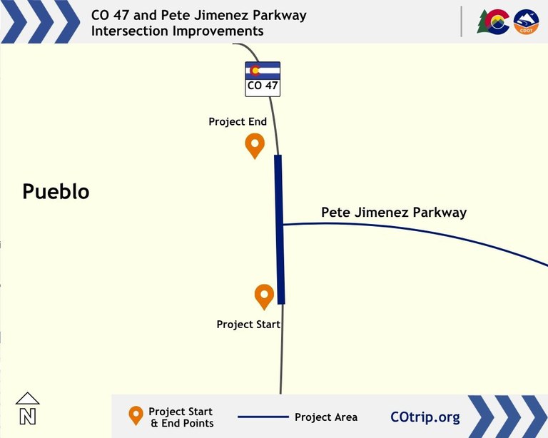 Map of signal improvements on CO 47 near Pete Jimenez Parkway at Mile Point 3.78.