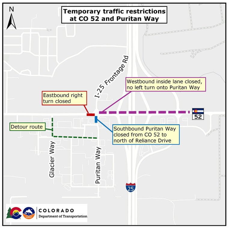 Detour map for Puritan Way at CO 52