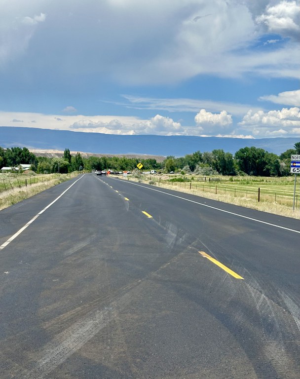 Resurfacing on approximately six-and-a-half miles of CO 65 near Orchard City is complete. Resurfacing on approximately six-and-a-half miles of CO 65 near Orchard City is complete.