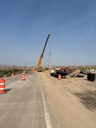 Detour in place with cones blocking lanes while box culvert installation is underway thumbnail image