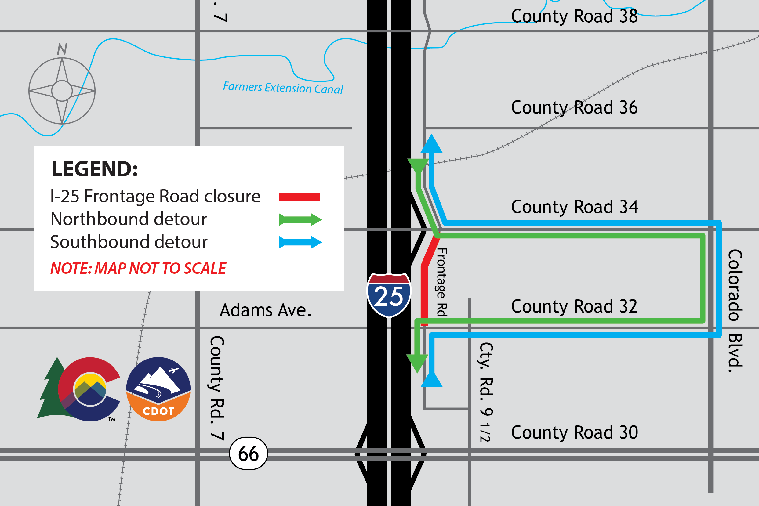 Closure detour map I-25 Frontage Road.png detail image