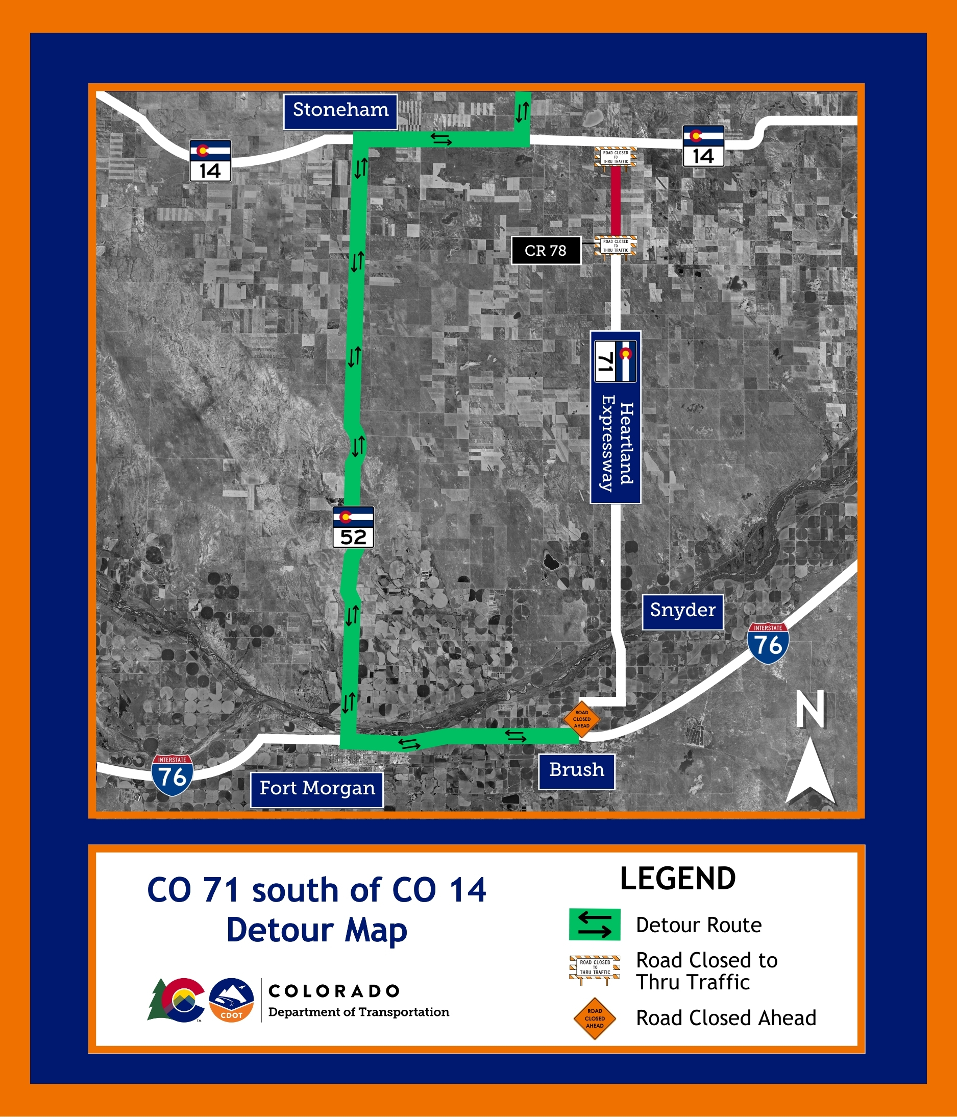CO 71 Resurfacing South of CO 14 - Detour Map of roadwork.png detail image