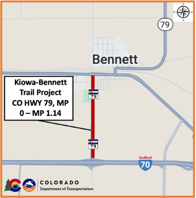 Map of the CO 79 Kiowa Benett Trail Improvements project location Map of the CO 79 Kiowa Benett Trail Improvements project location