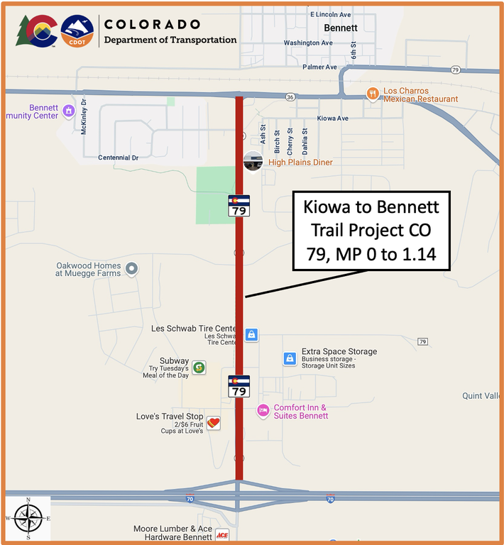 Map of the CO 79 Kiowa Benett Trail Improvements project location
