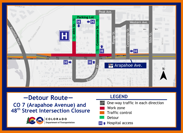 Map of detour route for CO 7 and 48th Street closure Map of detour route for CO 7 and 48th Street closure
