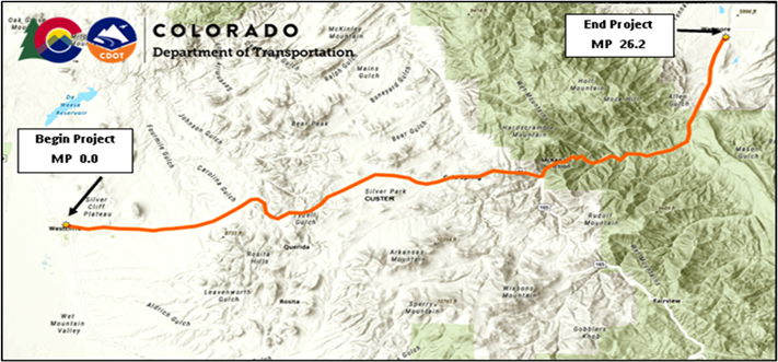 Project map from Westcliffe to Westmore in Southeastern Colorado