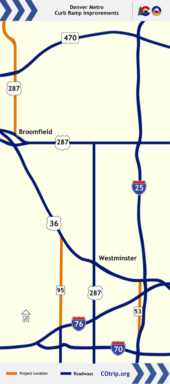 Map showing project locations on US Highway 287, CO 95, and CO 53.